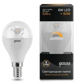 Светодиодная лампа Gauss LED Globe-dim Crystal Clear E14 6W 2700K диммируемая